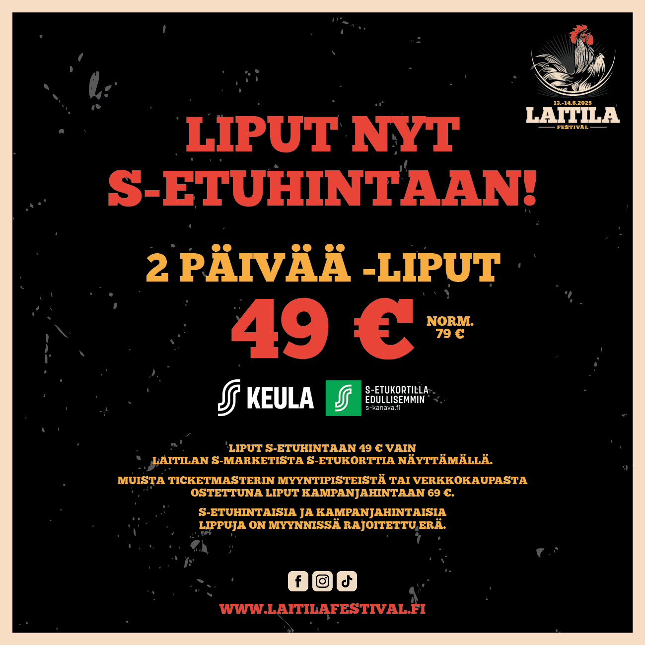 Kaikkien pääsylippuluokkien myynti on aloitettu - kahden päivän liput nyt S-etuhintaan!